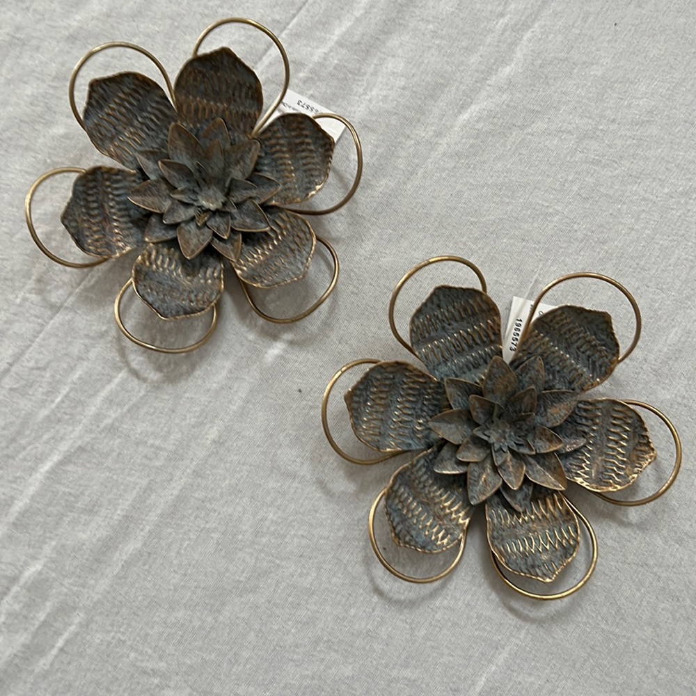 Blue and gold metal flower wall decor